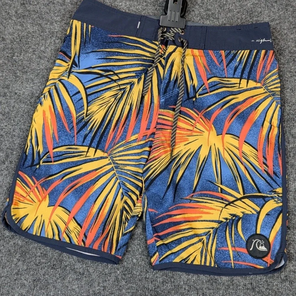 Quiksilver Highline Board Shorts Mens 30 Blue Yellow Tropical Palm EQBBS03503